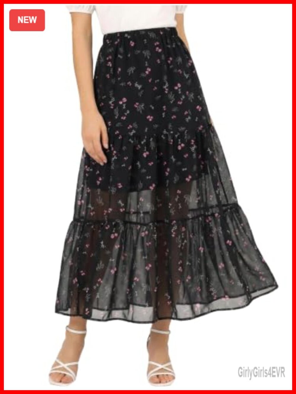High Waisted Chiffon Maxi Skirt with Pockets Flowy A-Line